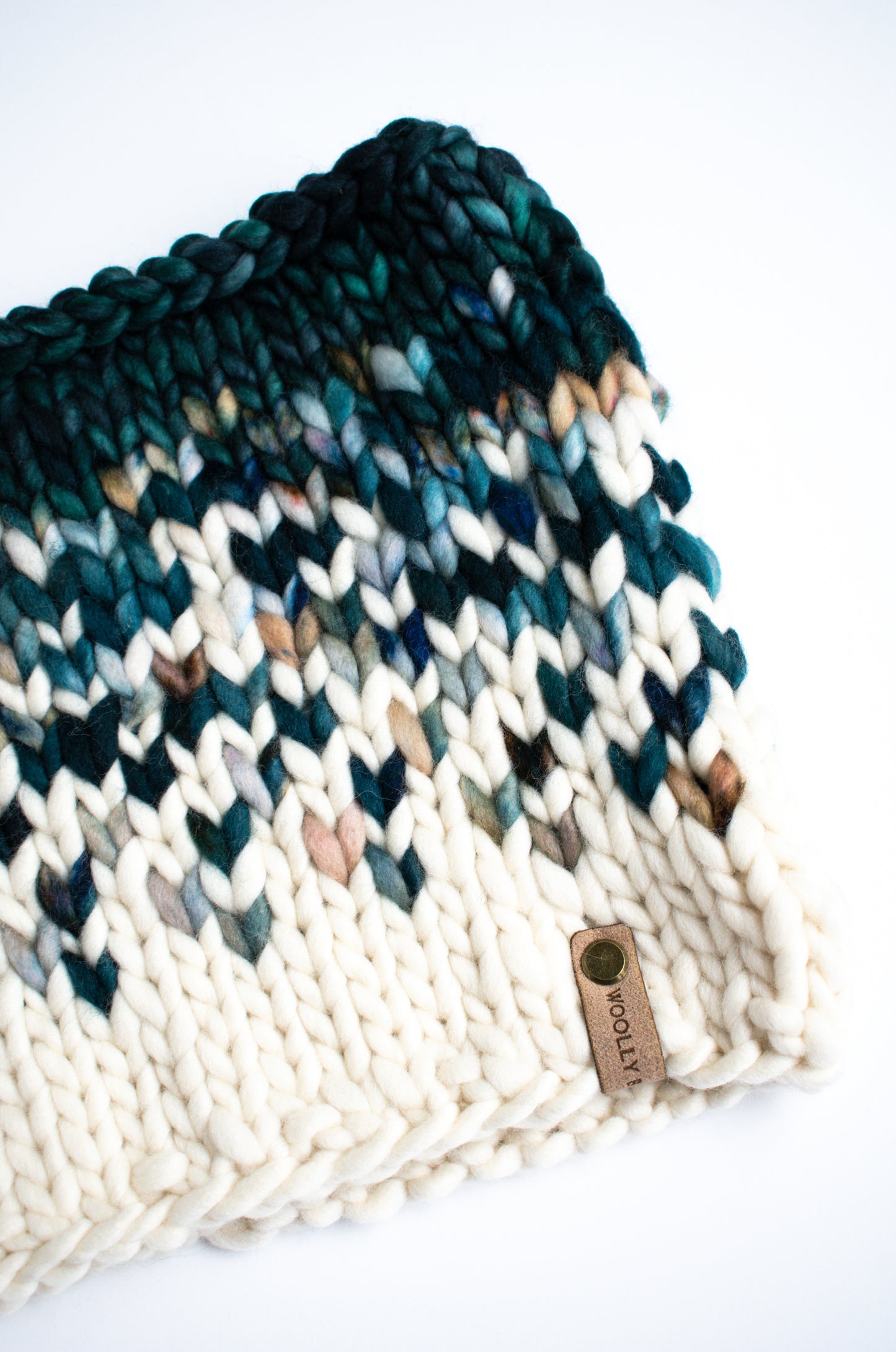 Green and Teal Merino Wool Fair Isle Hand Knit Cowl