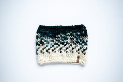 Green and Teal Merino Wool Fair Isle Hand Knit Cowl