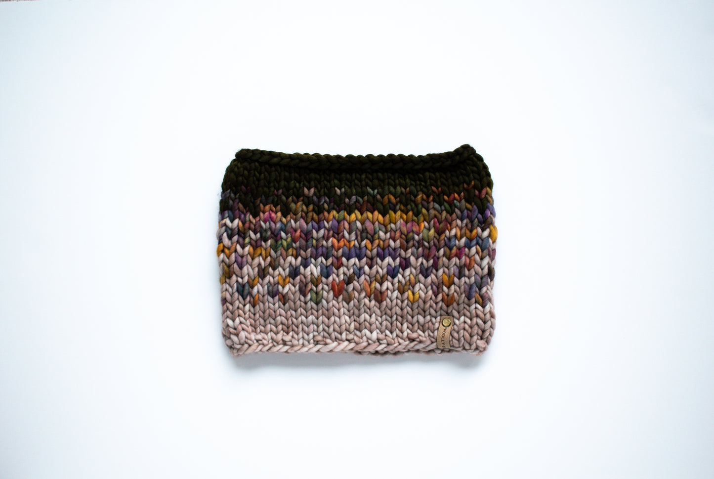 Green and Multicolor Merino Wool Fair Isle Hand Knit Cowl