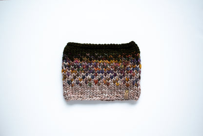 Green and Multicolor Merino Wool Fair Isle Hand Knit Cowl