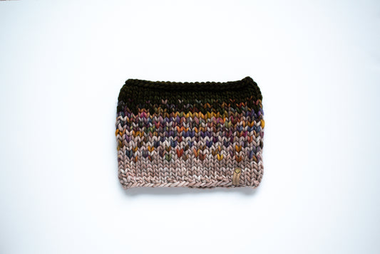 Green and Multicolor Merino Wool Fair Isle Hand Knit Cowl