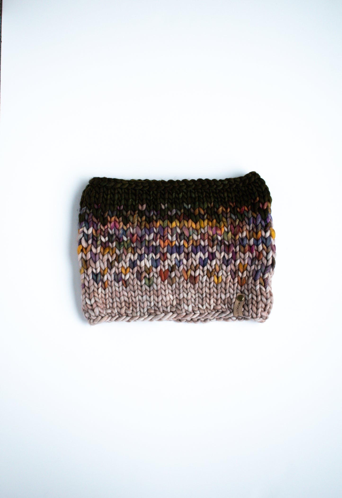 Green and Multicolor Merino Wool Fair Isle Hand Knit Cowl