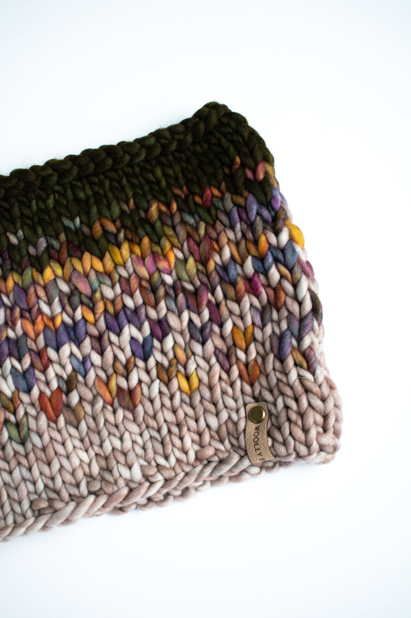Green and Multicolor Merino Wool Fair Isle Hand Knit Cowl