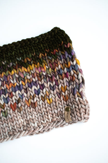 Green and Multicolor Merino Wool Fair Isle Hand Knit Cowl