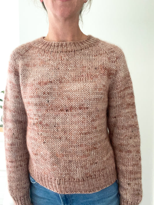 Rose Gold Hand Knit Sweater - Merino + Mohair, Size Small