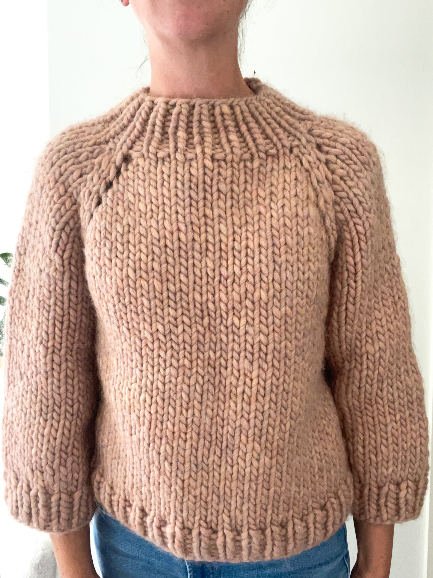 Chunky Pink Raglan Sweater, Size Small