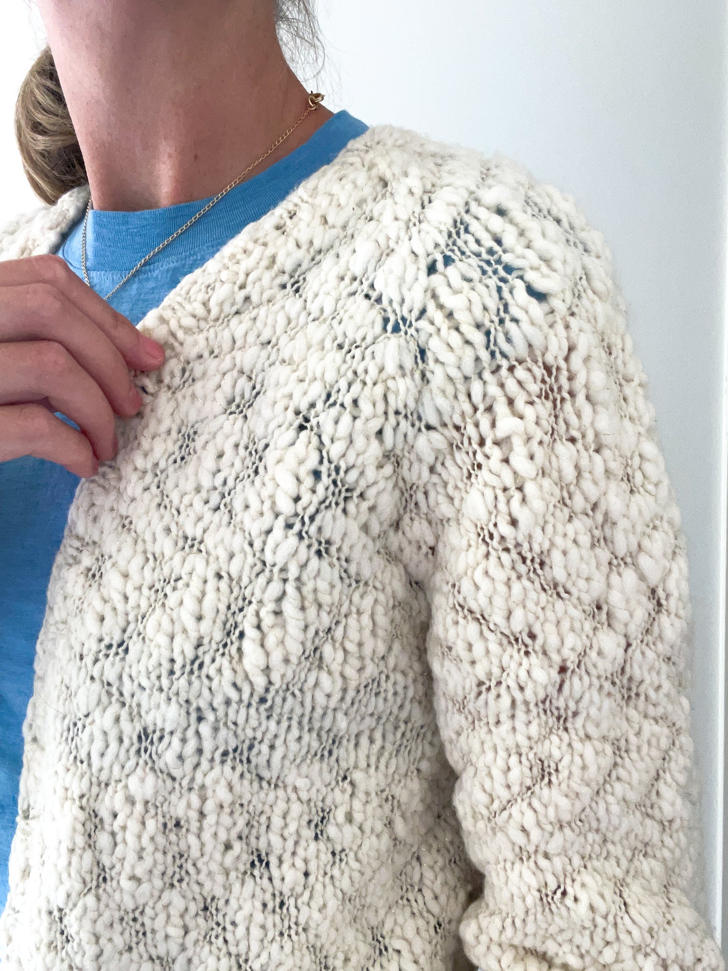 Ivory Sparkly Hand Knit Cardigan, Size Small