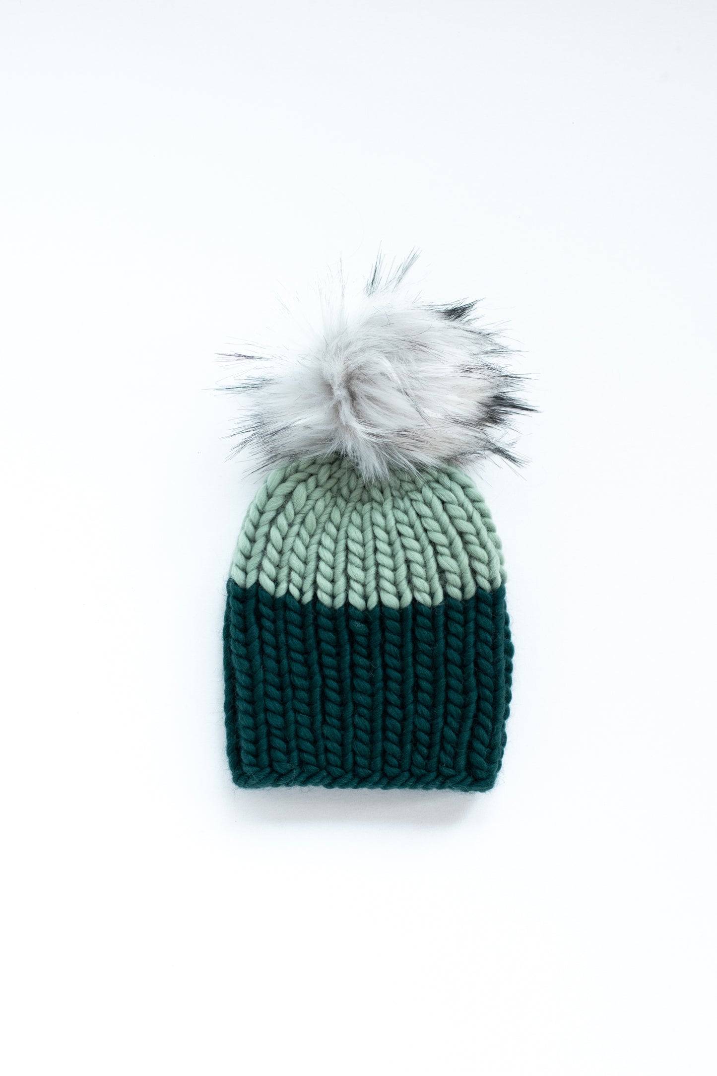 Child and Toddler Size Ribbed Knit Colorblock Peruvian Wool Hat with Faux Fur Pom Pom (More Colors Available)