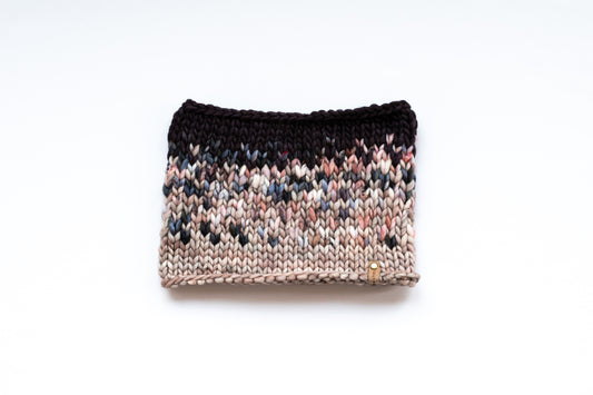 Purple, Dark Gray, and Pink Multicolor Merino Wool Fair Isle Hand Knit Cowl