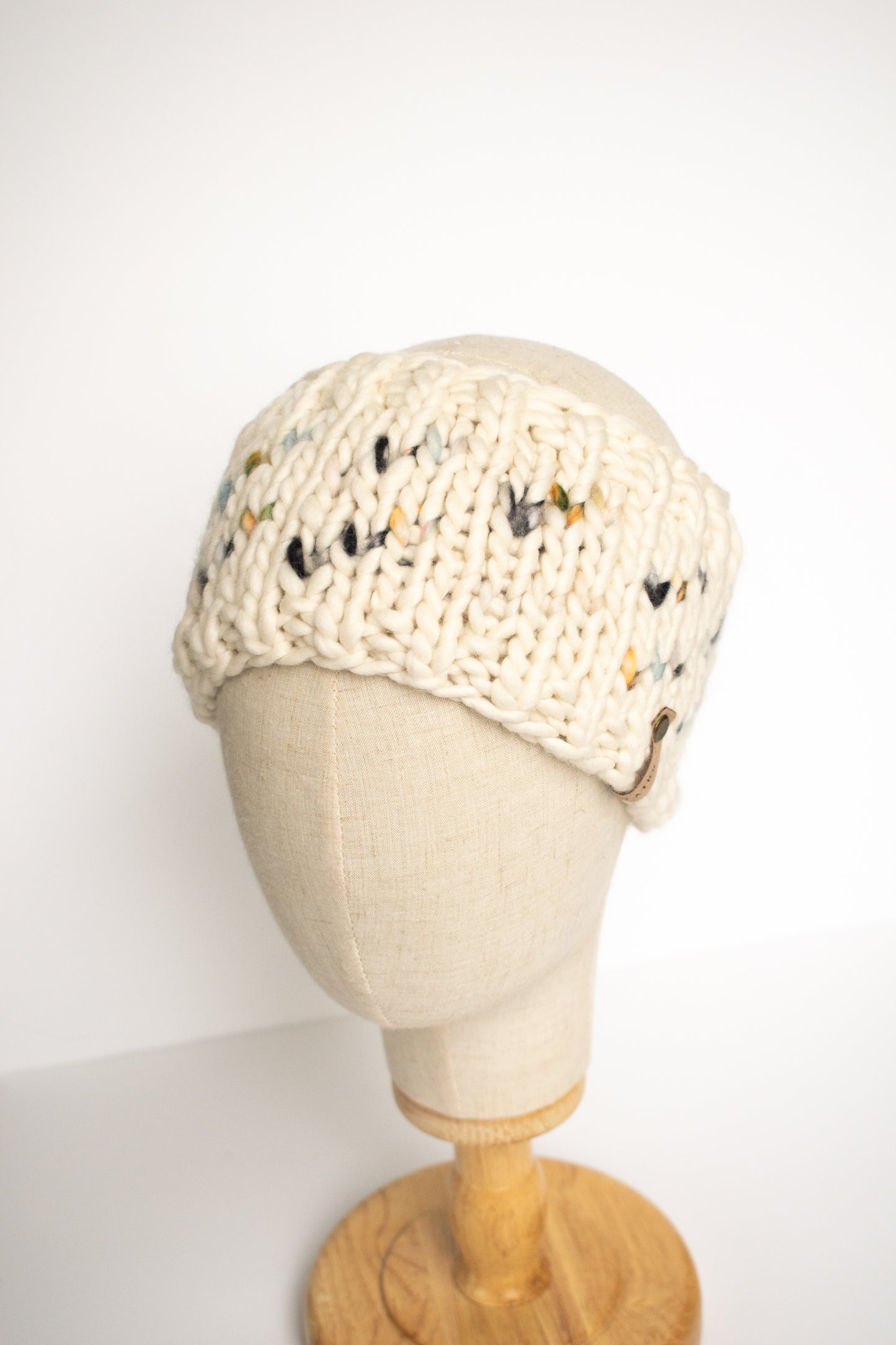 Ivory Fair Isle Merino Wool Hand Knit Headband
