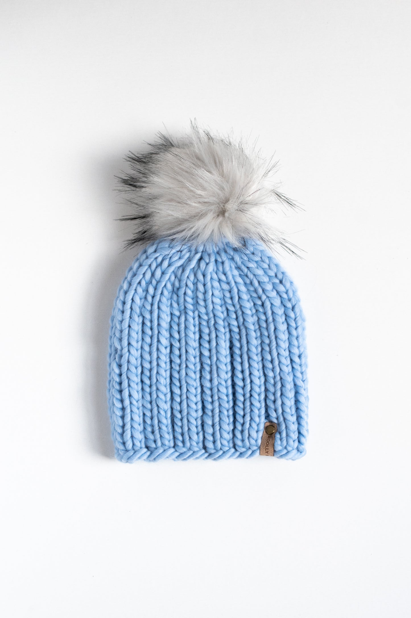 Sky Blue Peruvian Wool Ribbed Knit Hat with Pom Pom