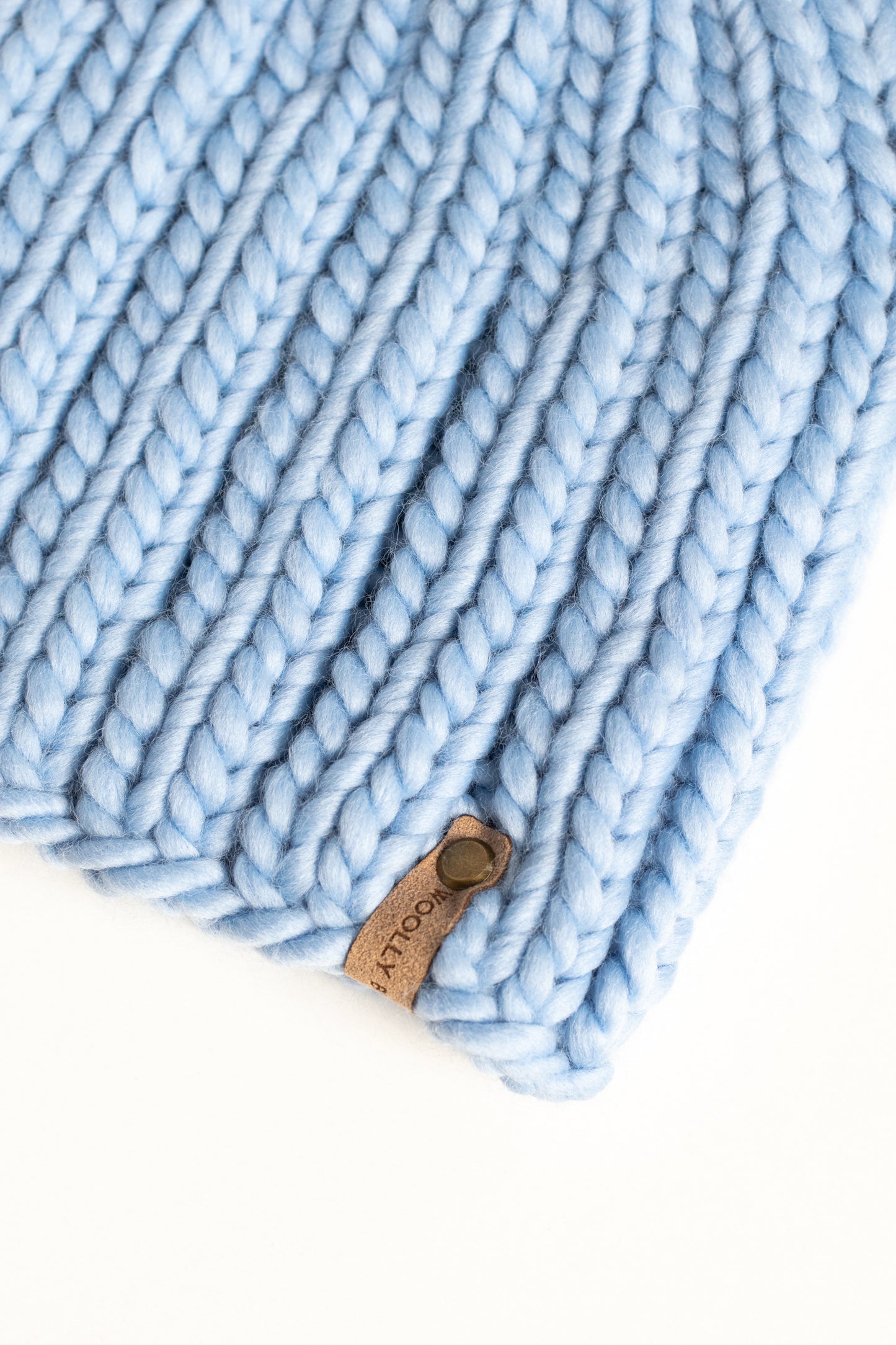 Sky Blue Peruvian Wool Ribbed Knit Hat with Pom Pom