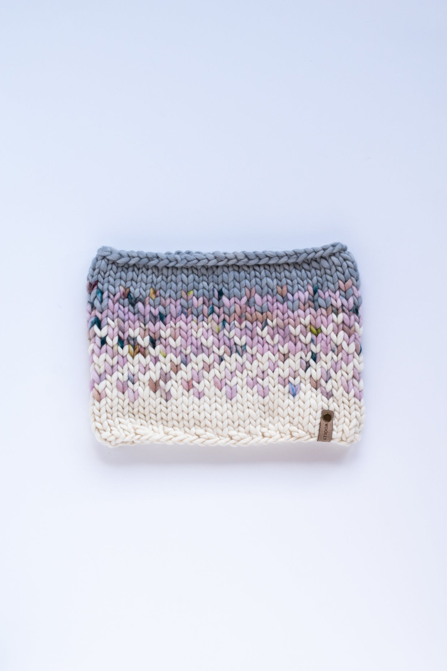 Pink and Gray Merino Wool Fair Isle Hand Knit Cowl