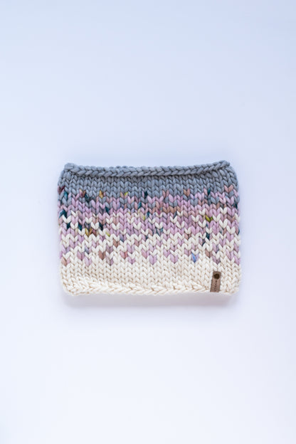 Pink and Gray Merino Wool Fair Isle Hand Knit Cowl