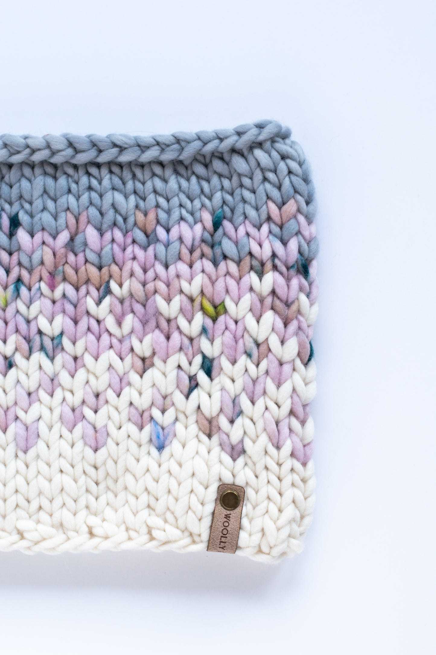 Pink and Gray Merino Wool Fair Isle Hand Knit Cowl
