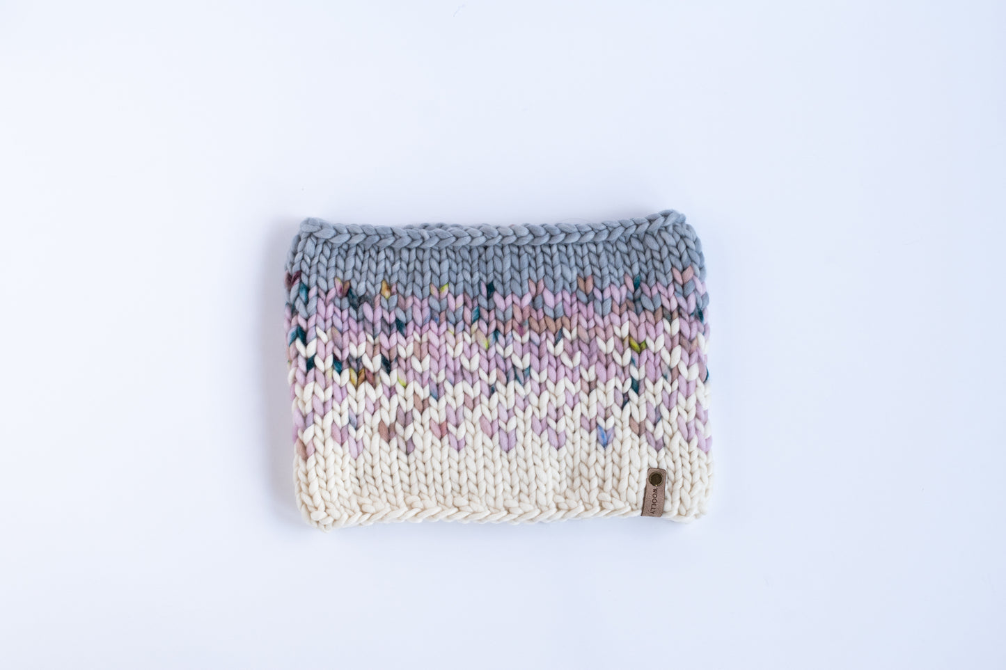 Pink and Gray Merino Wool Fair Isle Hand Knit Cowl