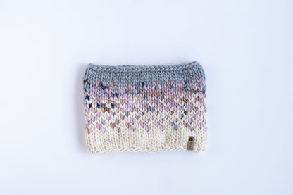 Pink and Gray Merino Wool Fair Isle Hand Knit Cowl