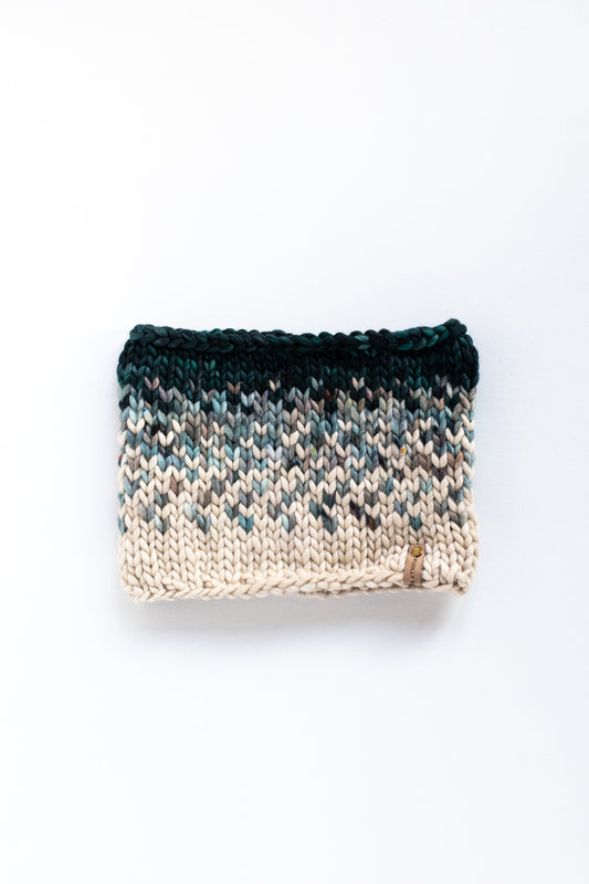 Green and Blue Merino Wool Fair Isle Hand Knit Cowl