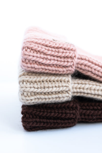 Beige Merino Wool Hand Knit Ribbed Beanie