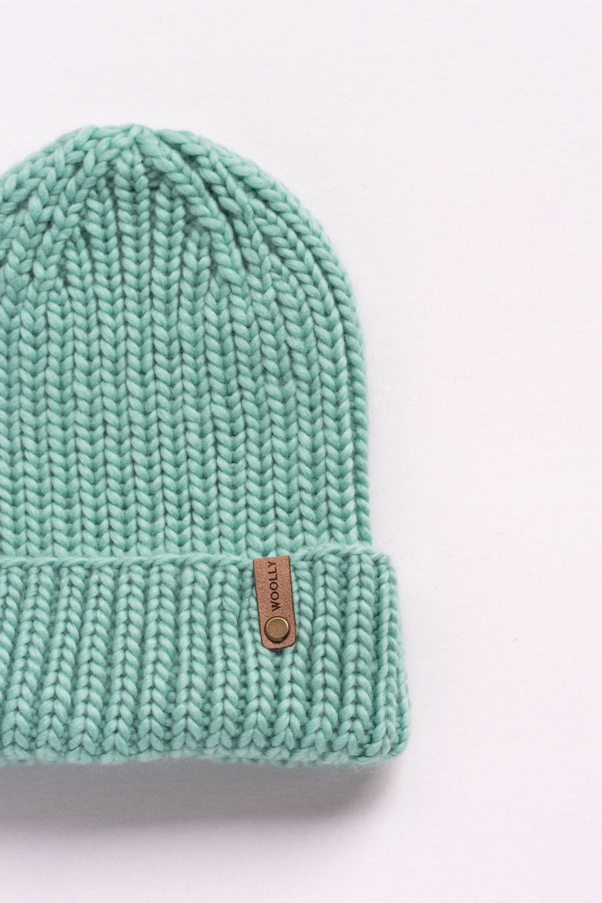 Seafoam Green Merino Wool Hand Knit Ribbed Beanie