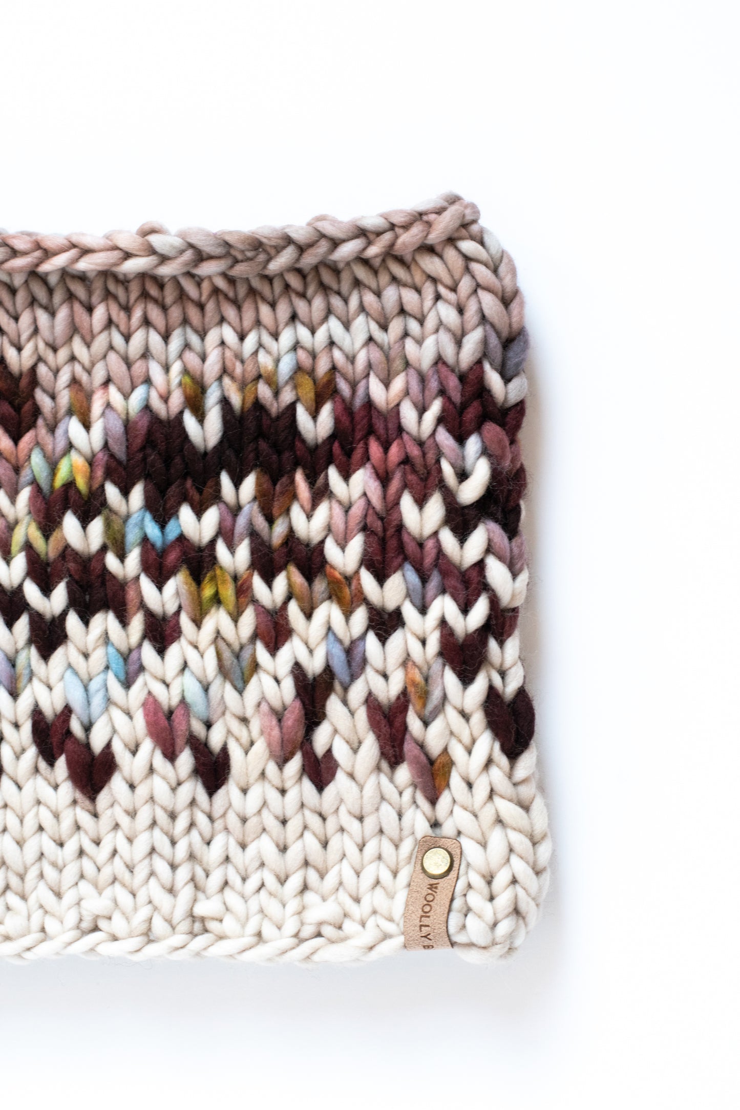 Cranberry and Beige Merino Wool Fair Isle Hand Knit Cowl