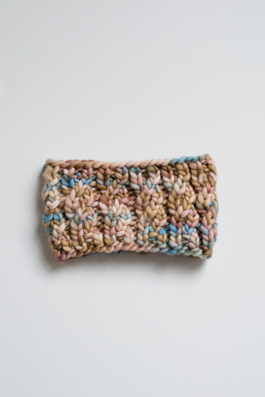 Pink and Brown Multi-Color Merino Wool Hand Knit Headband
