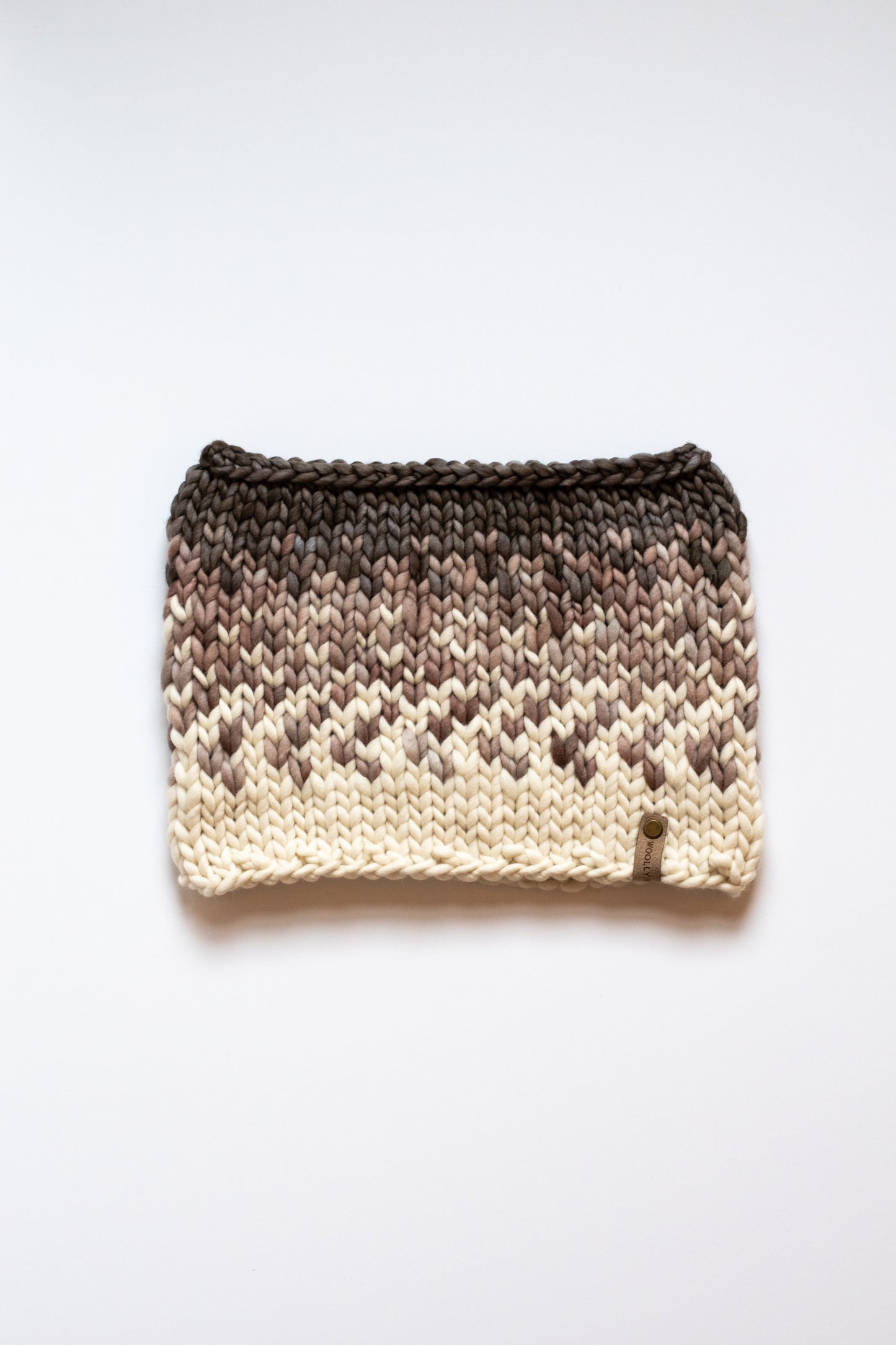 Gray and Ivory Merino Wool Fair Isle Hand Knit Cowl