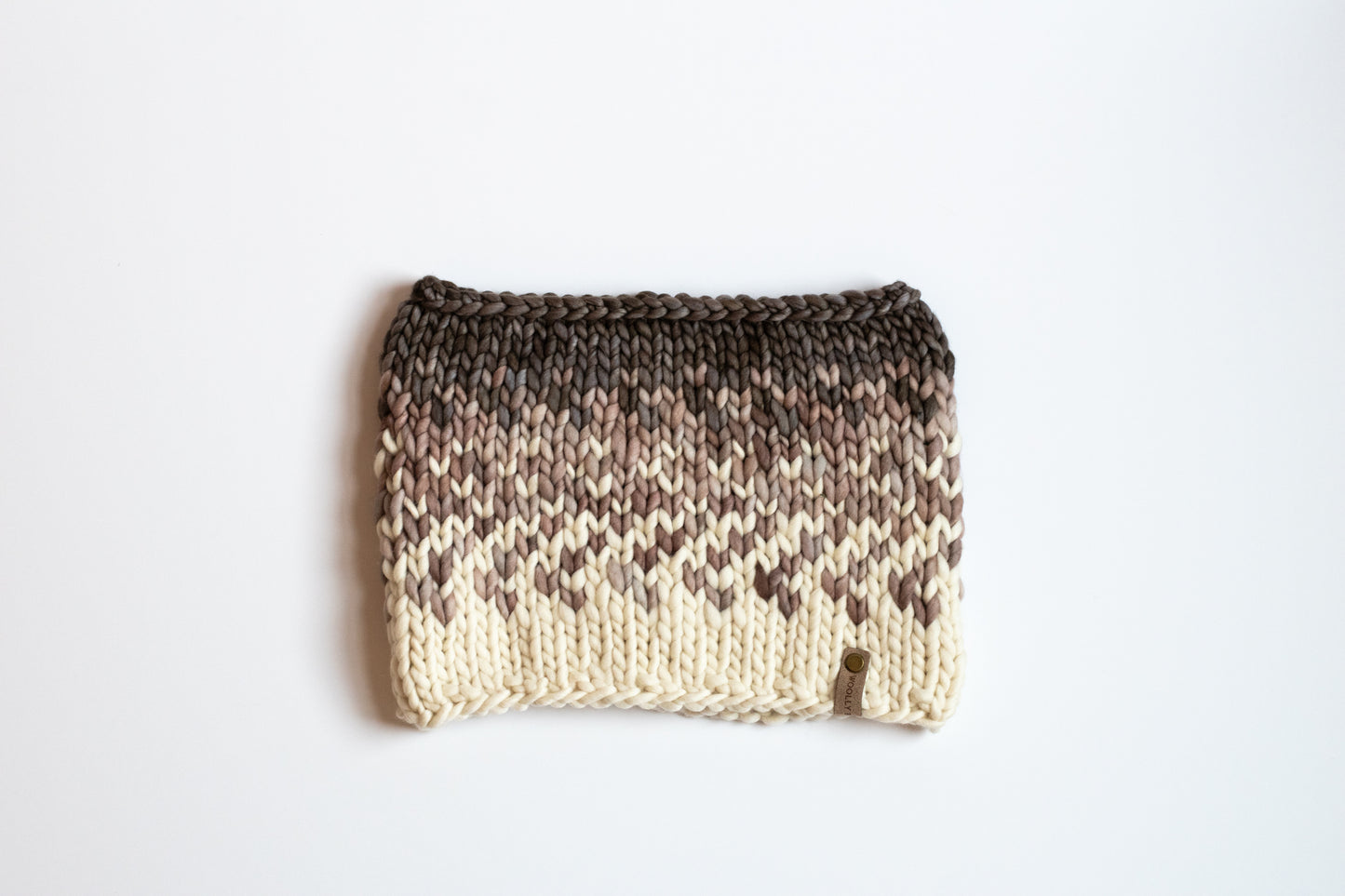 Gray and Ivory Merino Wool Fair Isle Hand Knit Cowl