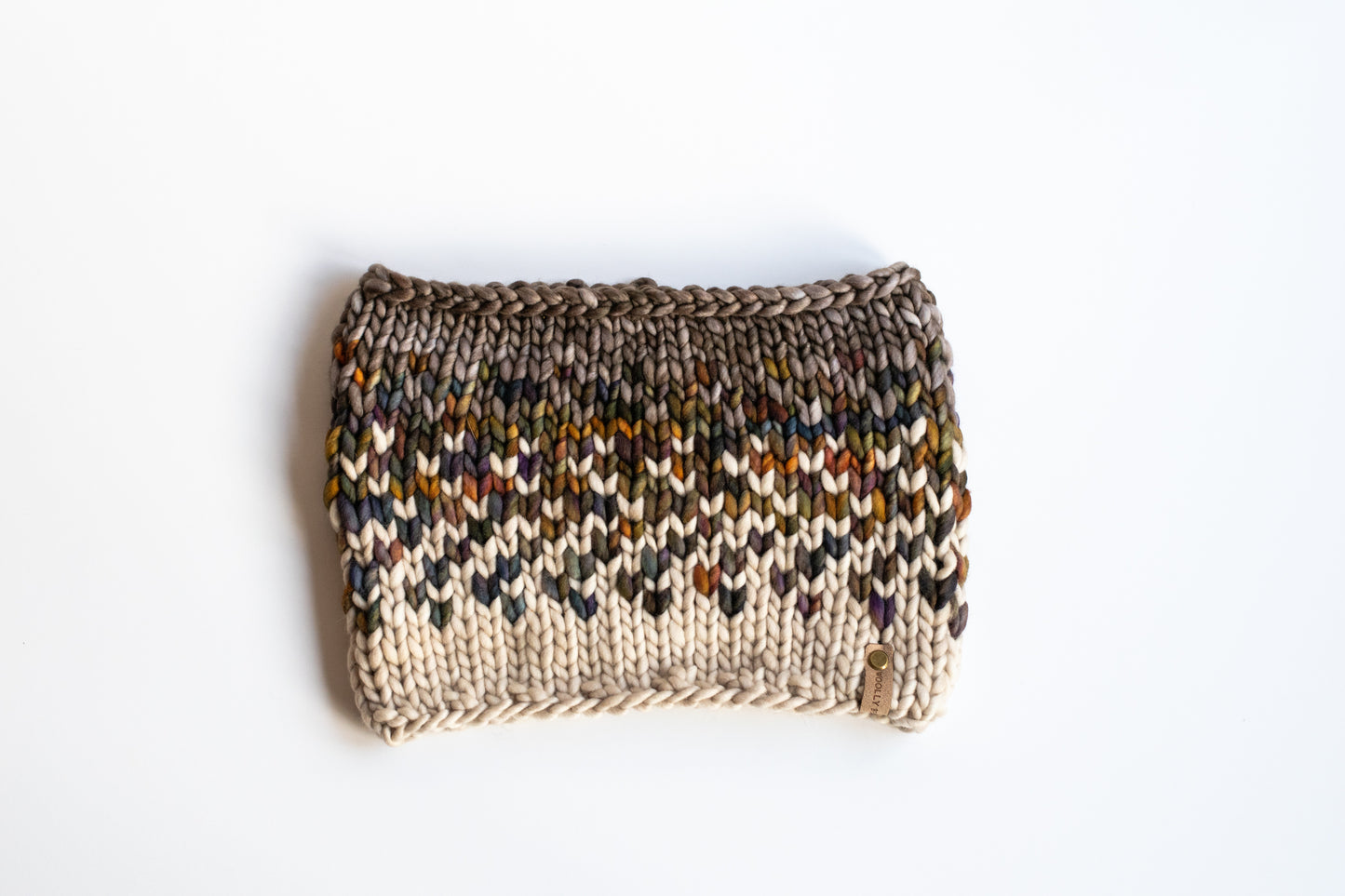 Gray and Brown Multi Color Merino Wool Fair Isle Hand Knit Cowl