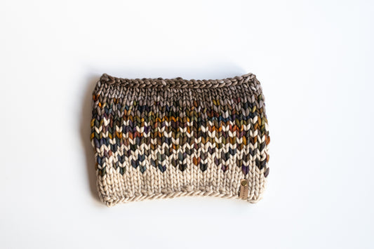 Gray and Brown Multi Color Merino Wool Fair Isle Hand Knit Cowl
