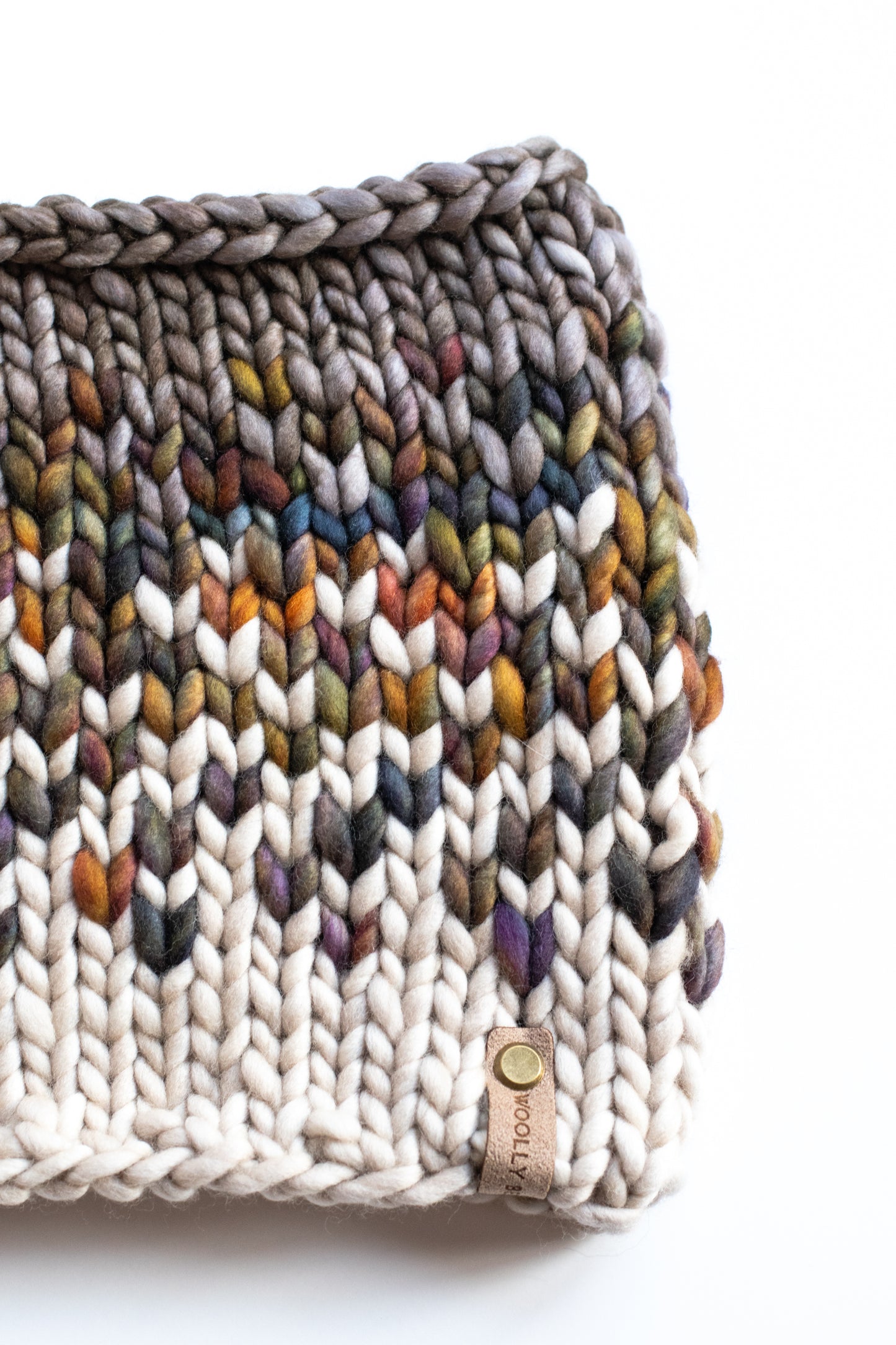 Gray and Brown Multi Color Merino Wool Fair Isle Hand Knit Cowl