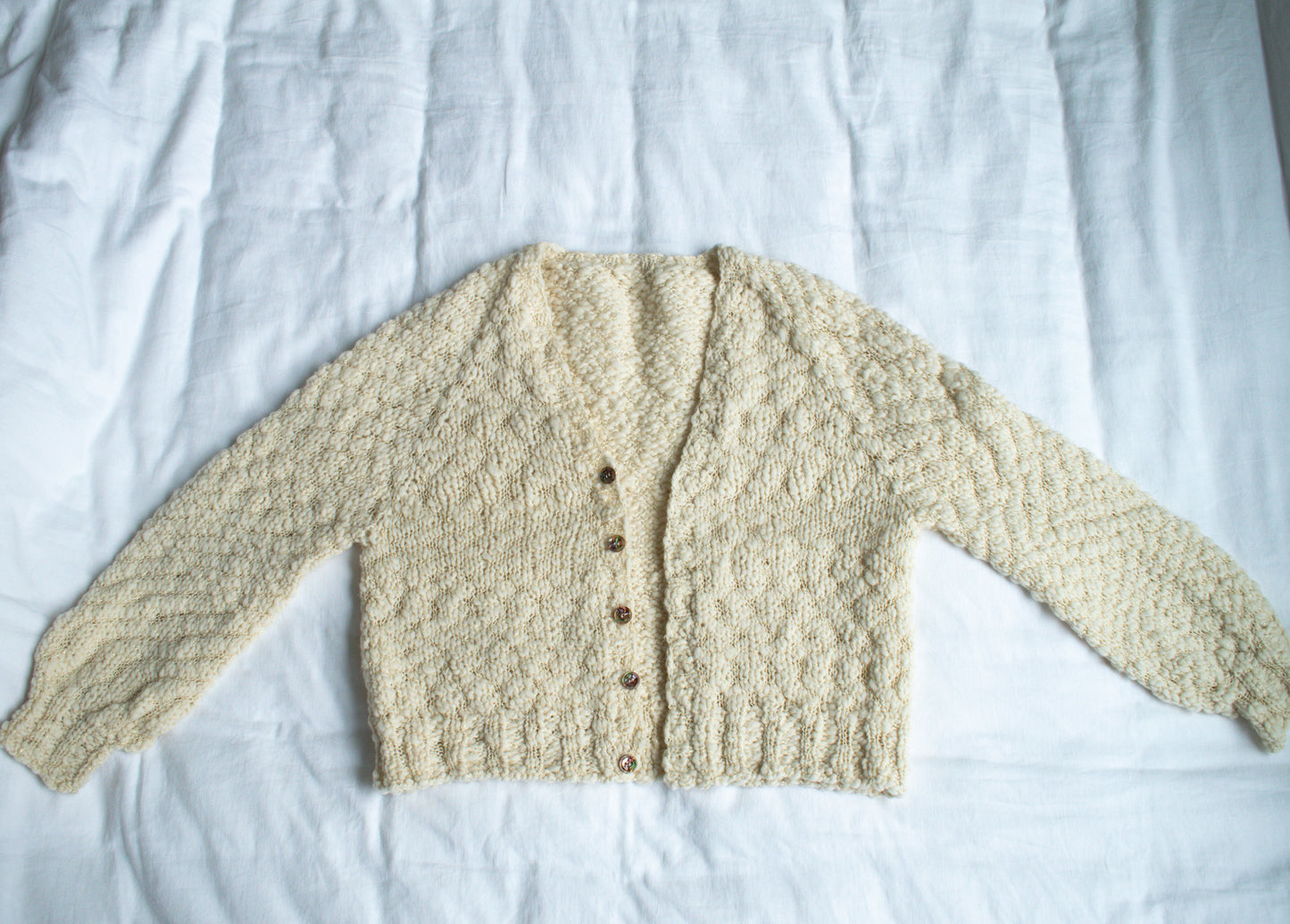 Ivory Sparkly Hand Knit Cardigan, Size Small