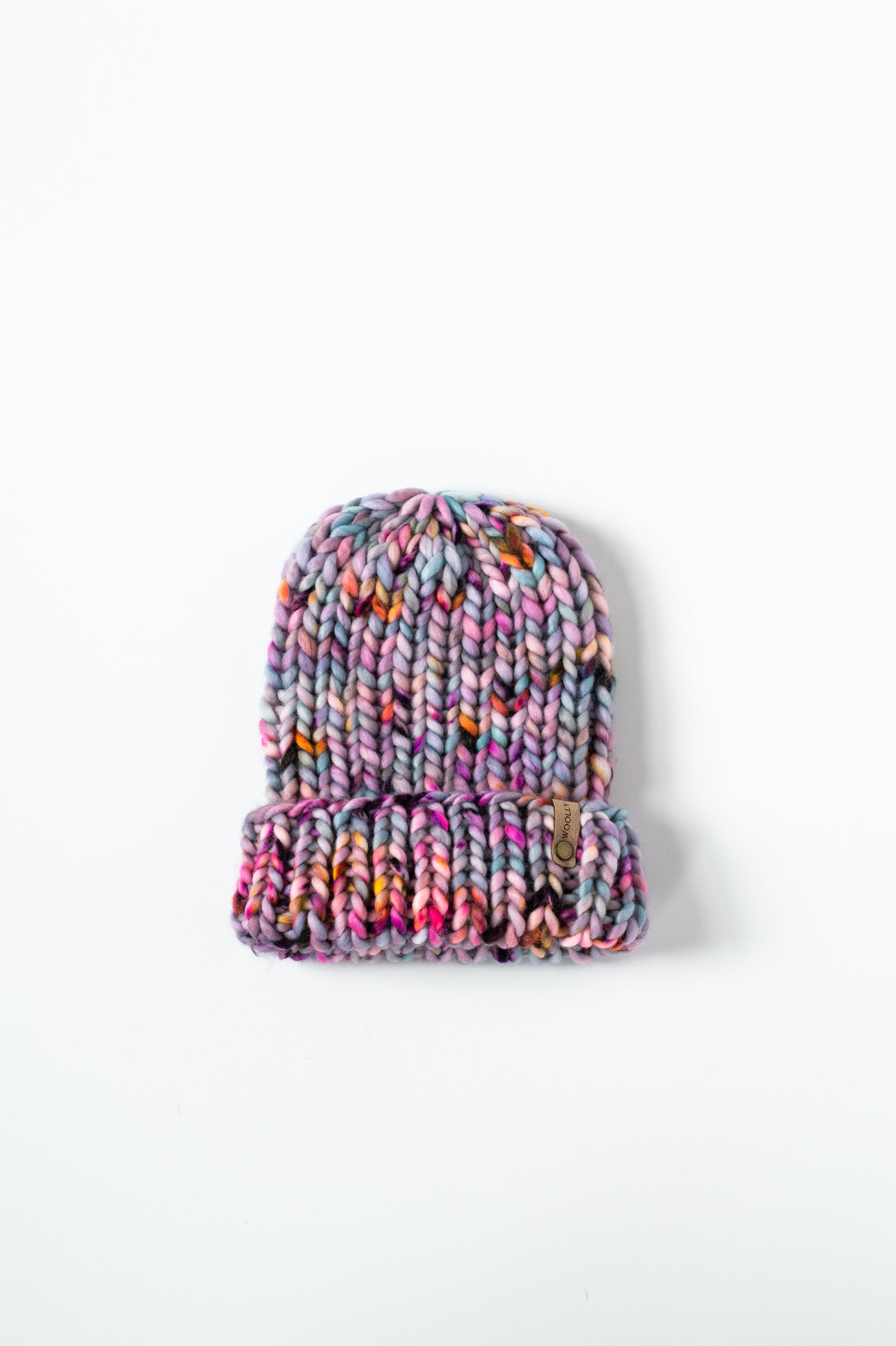 Purple Ribbed Merino Wool Knit Hat with Faux Fur Pom Pom - Hand-Dyed Yarn