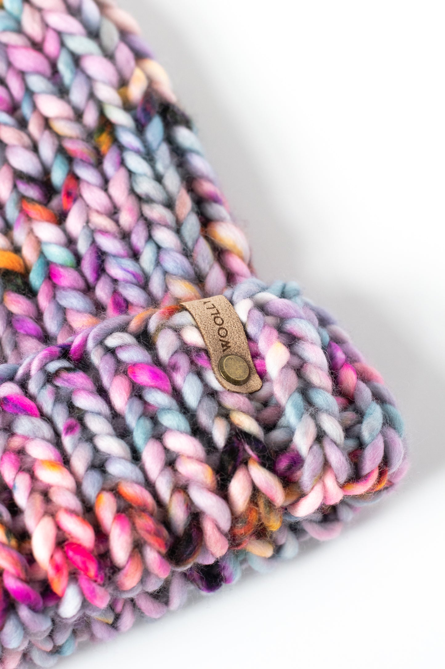 Purple Ribbed Merino Wool Knit Hat with Faux Fur Pom Pom - Hand-Dyed Yarn