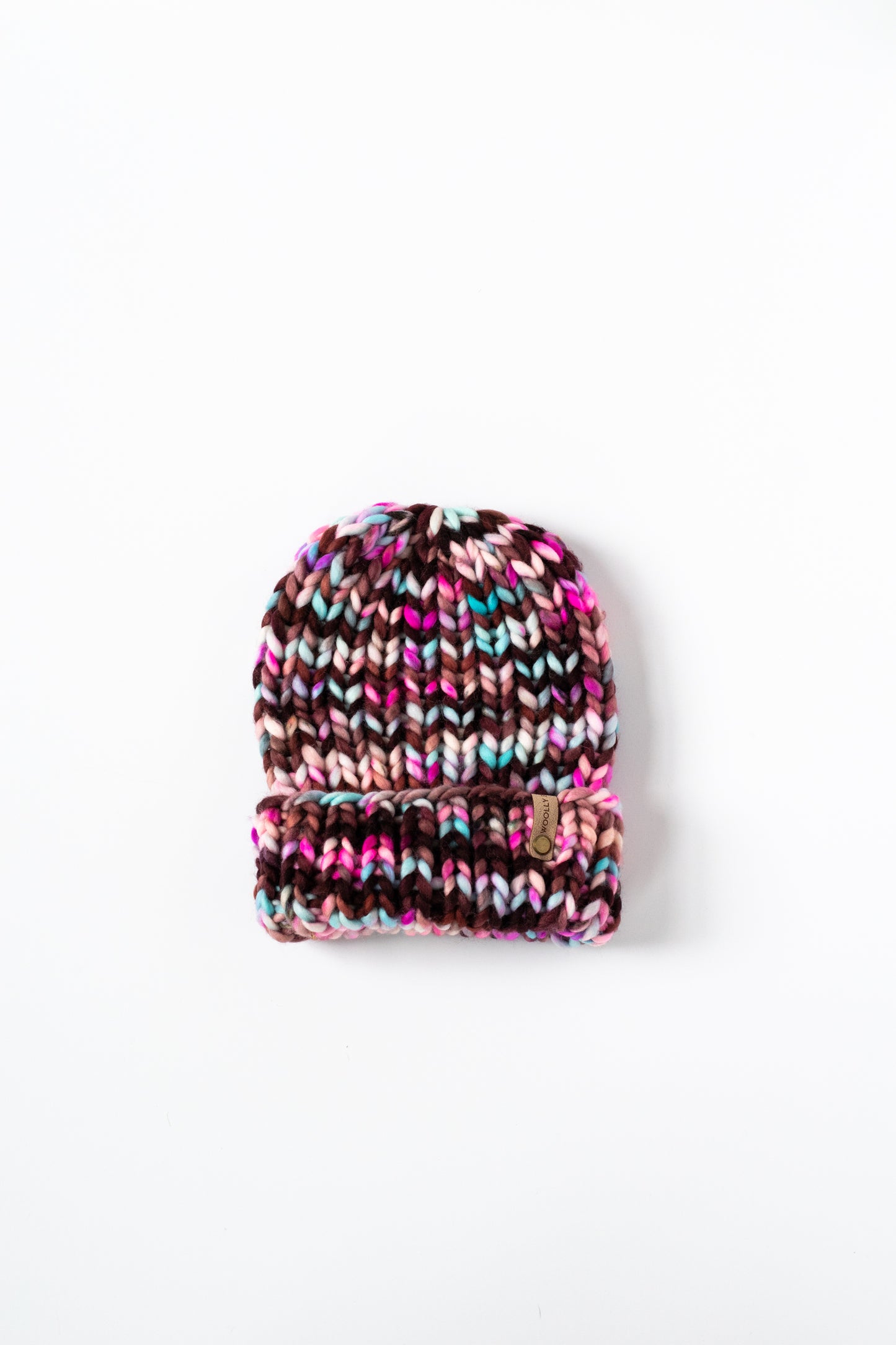 Cranberry Ribbed Merino Wool Knit Hat with Faux Fur Pom Pom - Hand-Dyed Yarn