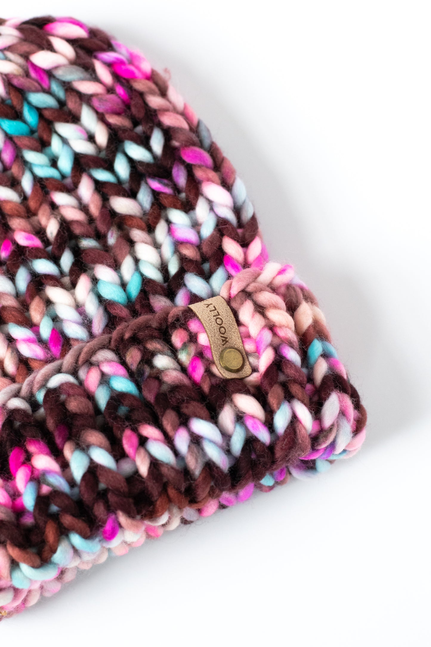 Cranberry Ribbed Merino Wool Knit Hat with Faux Fur Pom Pom - Hand-Dyed Yarn