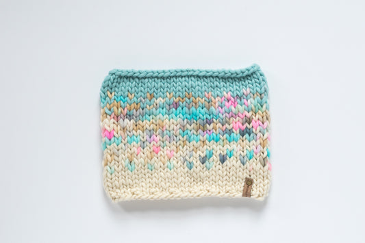 Pink and Aqua Merino Wool Fair Isle Hand Knit Cowl