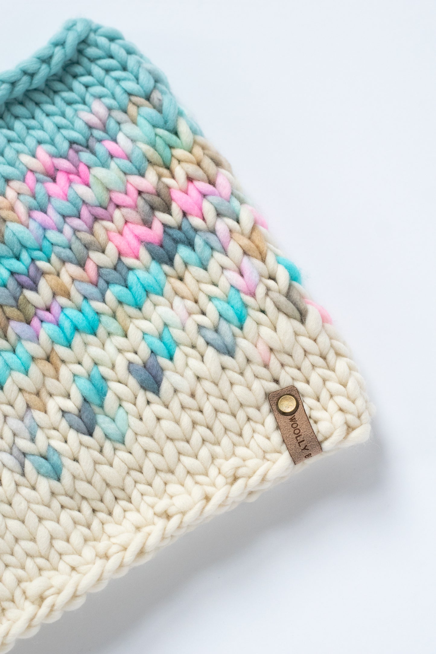 Pink and Aqua Merino Wool Fair Isle Hand Knit Cowl