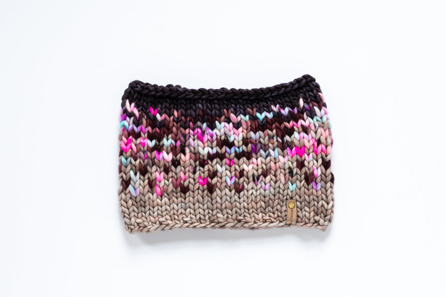 Cranberry and Gray Merino Wool Fair Isle Hand Knit Cowl