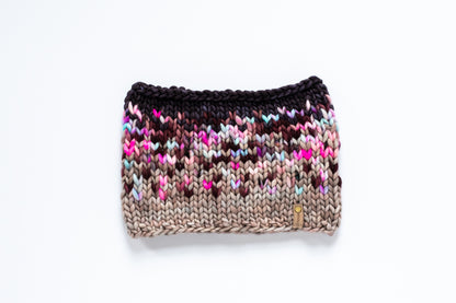 Cranberry and Gray Merino Wool Fair Isle Hand Knit Cowl