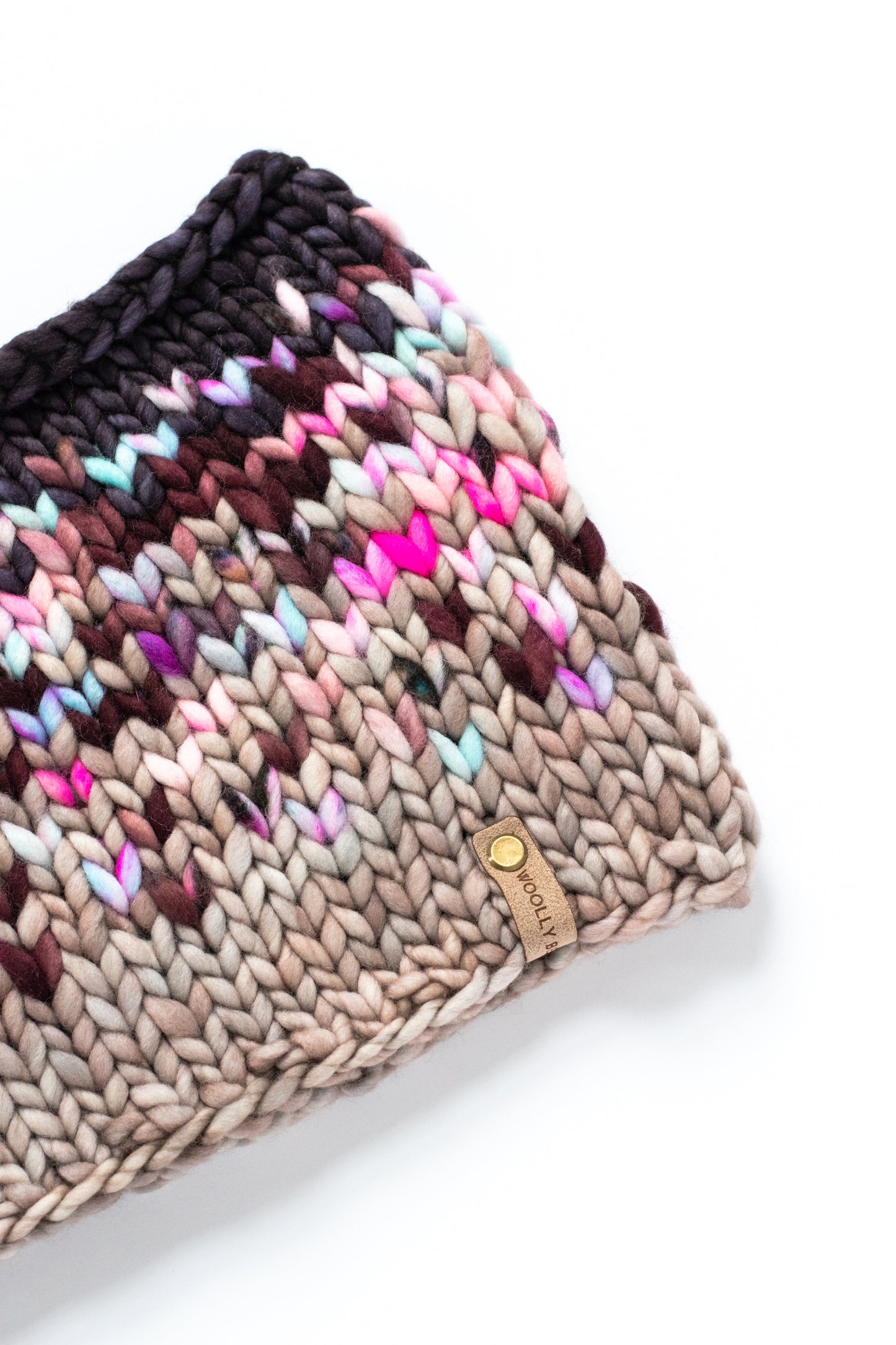 Cranberry and Gray Merino Wool Fair Isle Hand Knit Cowl