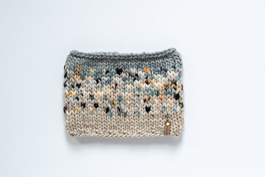 Blue and Beige Merino Wool Fair Isle Hand Knit Cowl
