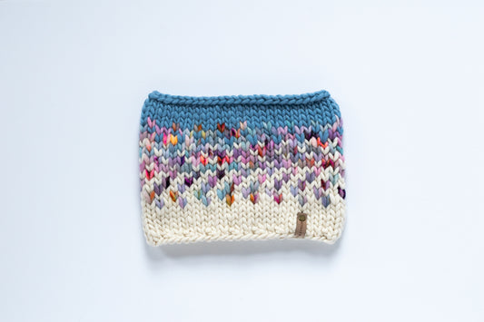 Purple and Blue Merino Wool Fair Isle Hand Knit Cowl