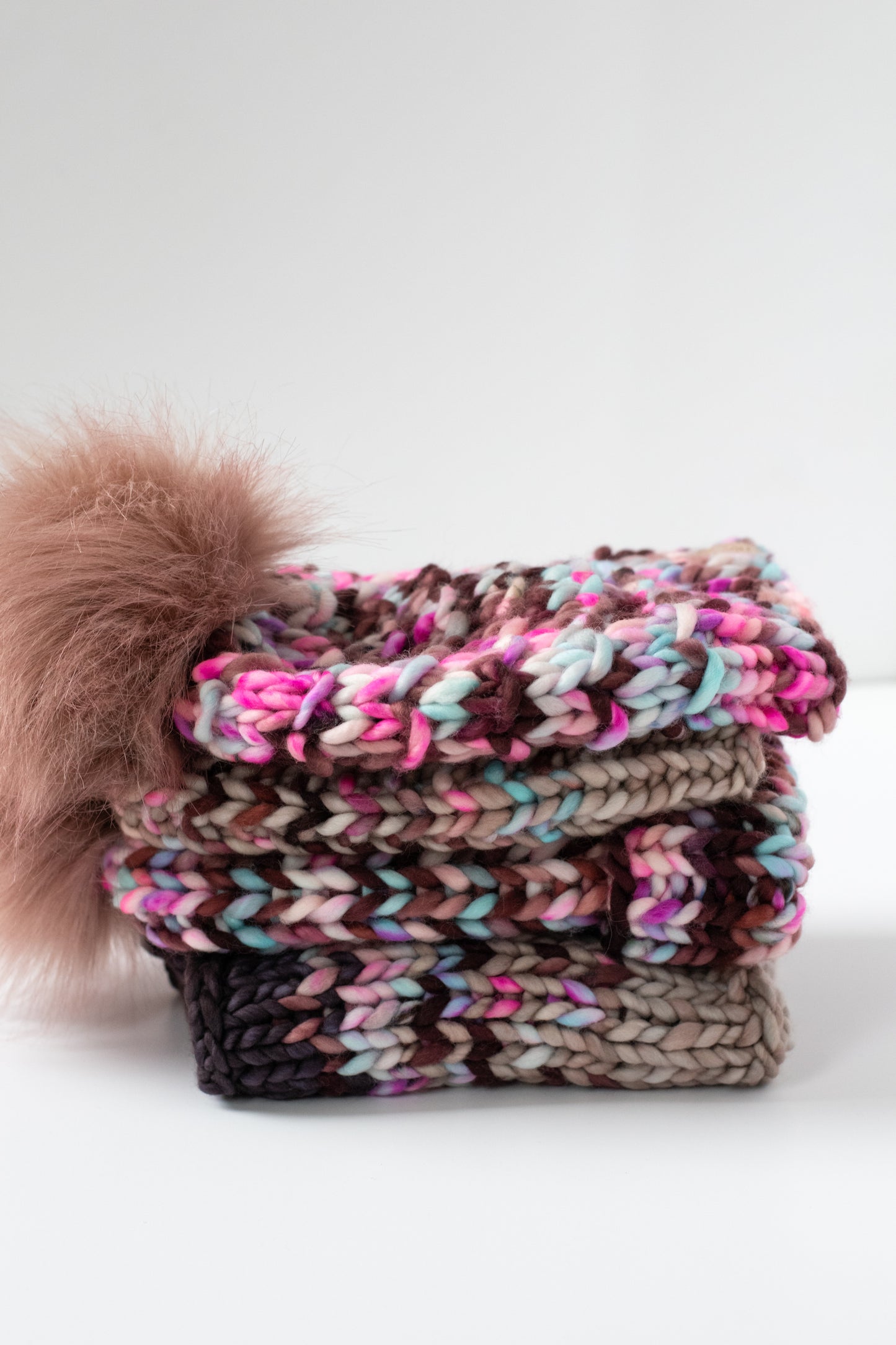 Cranberry and Gray Merino Wool Fair Isle Hand Knit Cowl