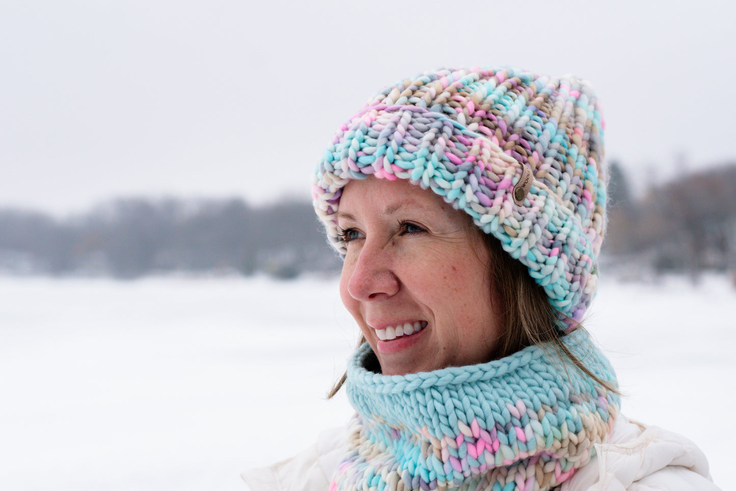 Pink and Aqua Merino Wool Fair Isle Hand Knit Cowl
