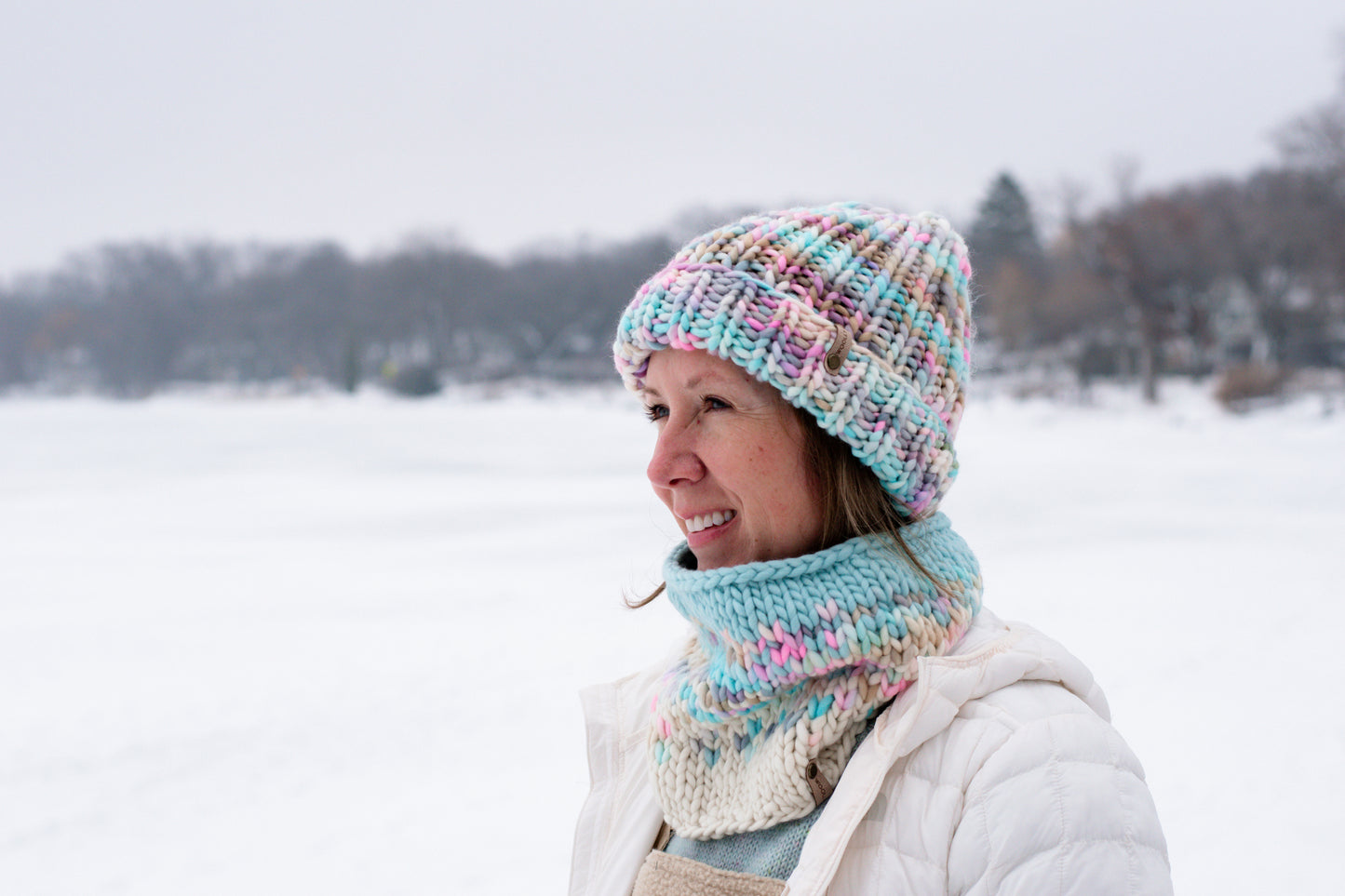 Pink Ribbed Merino Wool Knit Hat with Faux Fur Pom Pom - Hand-Dyed Yarn