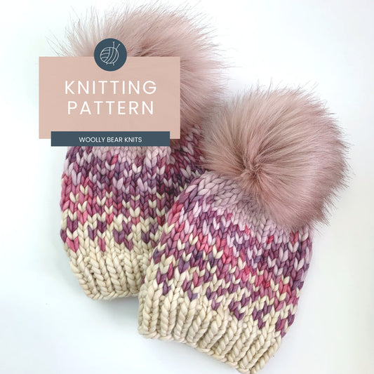 KNITTING PATTERN: Sunrise Hat in 5 Sizes | Easy Fair Isle Knit Hat Pattern | Super Bulky Yarn Scrap Yarn Pattern | Ombre Knitting Pattern