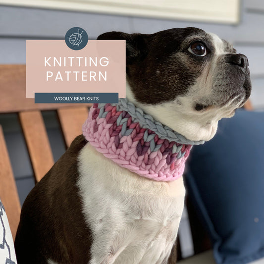 KNITTING PATTERN: Sunrise Pet Cowl | Easy Fair Isle Knit Cowl Pattern | Super Bulky Yarn Scrap Yarn Pattern