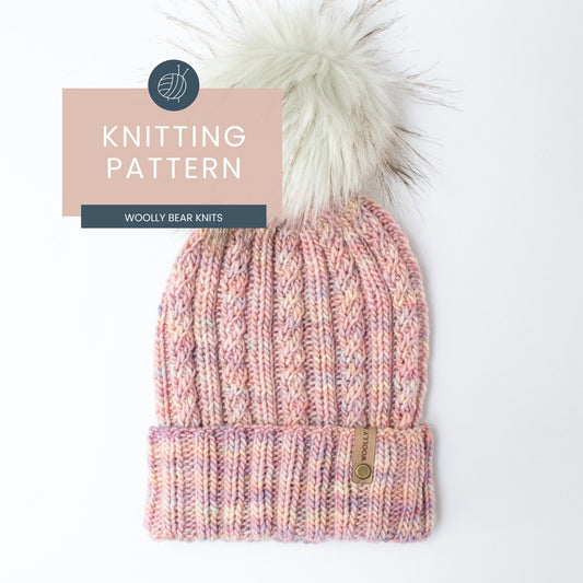 KNITTING PATTERN: Seaspray Beanie | Cable Knit Hat Pattern | Easy Worsted Weight Yarn Hat Knitting Pattern