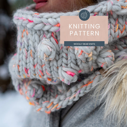 KNITTING PATTERN: Loppet Bobble Cowl | Easy Super Bulky Knit Cowl Pattern